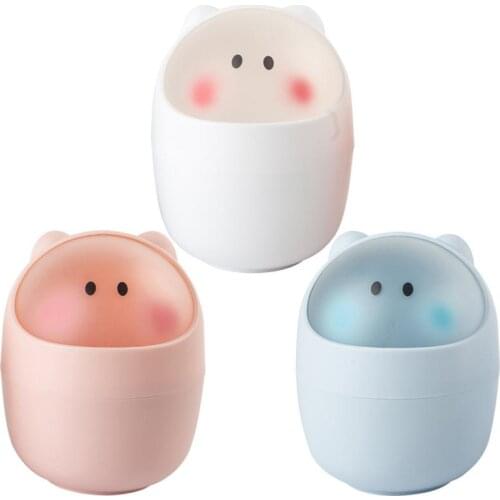 1pc Mini Waste Bin Rolling Cover Desktop Garbage Paper Basket Table Trash Container Case Home Office Bathroom Cleaning Tools