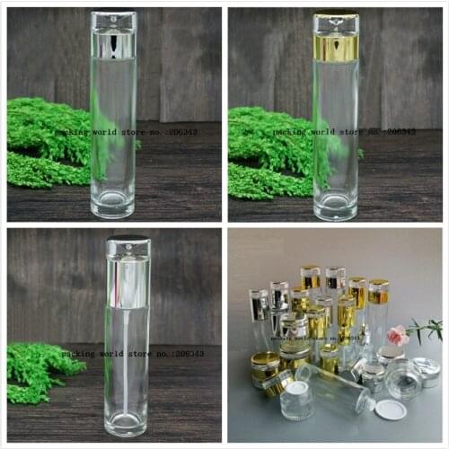 100ml clear glass bottle with gold/silver pump/lid for lotion/emulsion/serum/foundation/whitening skin care cosmetic packing