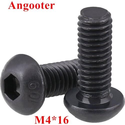 100pcs ISO7380 M4*16 Black Steel 10.9 grade Round Head Screws M4x16 Hex Socket Button Head Cap Screw Screws Bolts