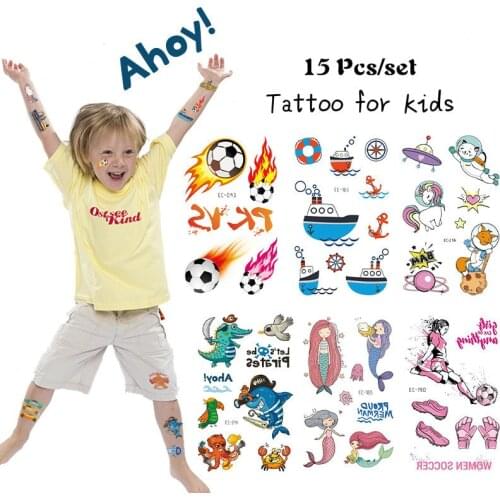 15 Pcs/lot Color Cartoons Tattoo Set Face Temporary Tattoo Child Tattoo Sticker Body Tattoo for Kids Cute Children Tattoos