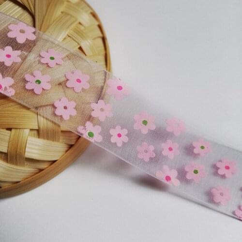 200yards 25mm flowers Printed snow yarn chiffon ribbon handmade DIY hair decoration gift wrapping holiday party accessories