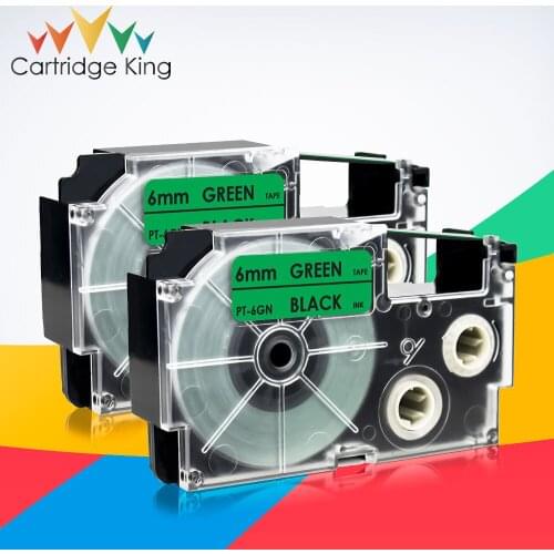 2PK XR-6GN 6mm Black on Green Cassette Label Maker Replace for Casio KL-60 KL-120 KL-1500 KL-2000 KL-7000 KL-750 Label Printer