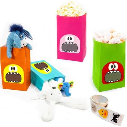 48pcs/set Gift Packing Bag Oil-proof Food packaging bag Kraft Paper Bag with Stickers for Children Party