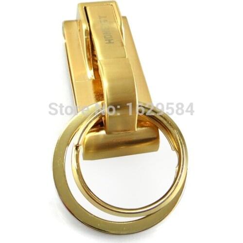 5 pcs / lot Spring Buckle Clip Belt Double Loops Keychain Key Chain Ring Keyfob Golden