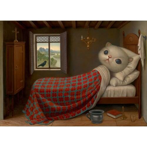 Mark Ryden Sick Kitten 1 Panel Abstract Wall Art Oil Painting Poster Canvas Painting Print for Living Room Home Decor