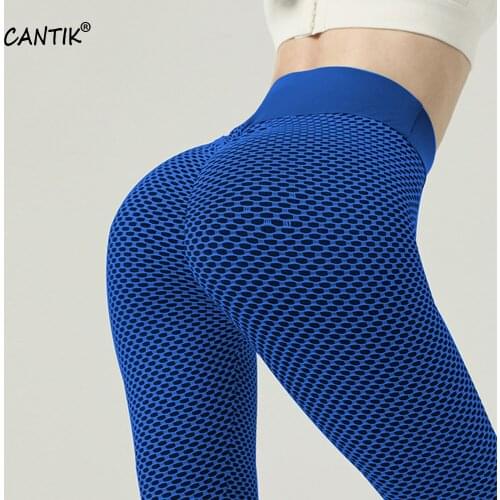CANTIK Seamless High-Waist Leggings Female Stretch Breathable Honeycomb Pant Fitness Leggings Hip Sporty Leggings Pants SPT008