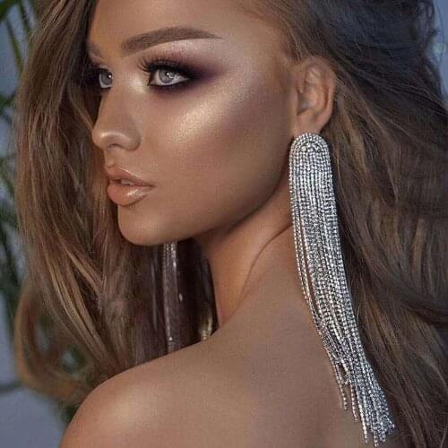 BLIJERY Luxury Rhinestone Crystal Long Tassel Earrings for Women 2021 Trend Big Drop Earrings Wedding Party Jewelry pendientes