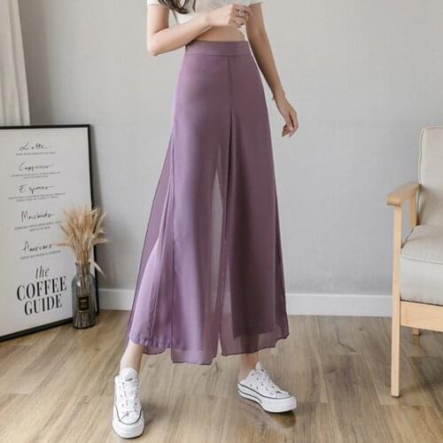 Pants Skirt Wide Legged Pants Ladies Silks Loose Chiffon 2021 Summer Women Two-Piece Casual Fashion Beach Pant