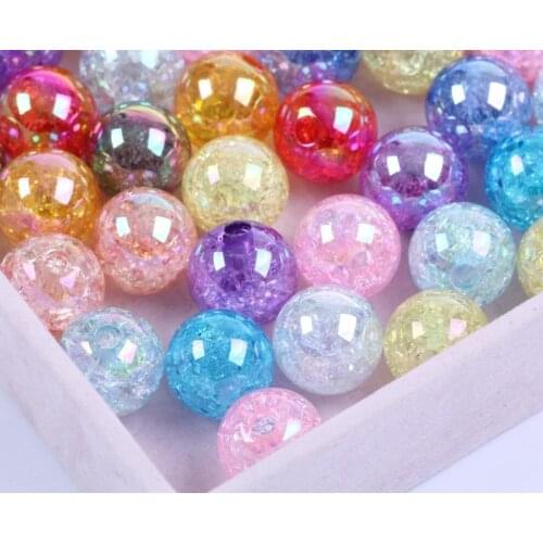 100pcs 16mm Acrylic Round AB colorful Crackle Bead With Single Hole For Sewing Craft Diy Hair Headwear Cellphone Decoration