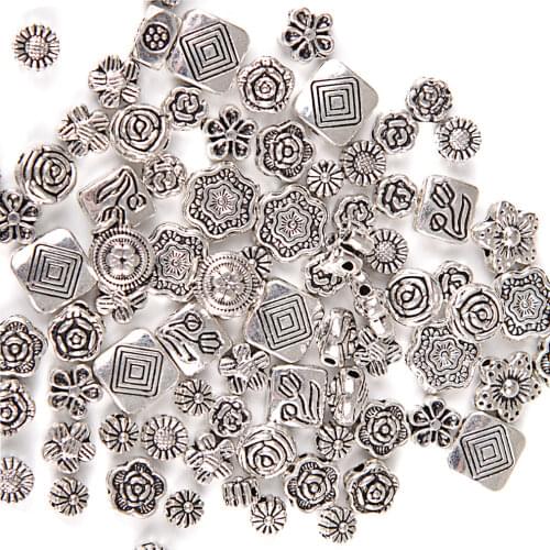 Flower Mixed Metal Besds Charms Antique Silver Zinc Alloy Tibetan Bead for Jewelry Making Diy Bracelet Accessories about 80pcs