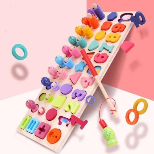 Children Educational Montessori Materials Wooden Toys Magnetic Fishing Game Count Shape Cognition Math Toy For Kids Gifts