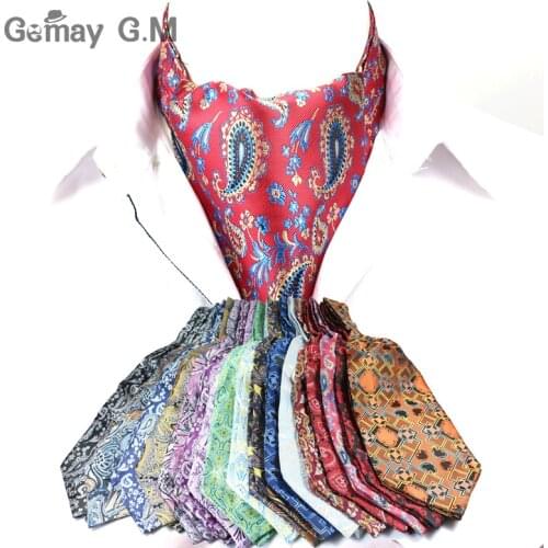 Men Vintage Cashew Floral Wedding Formal Cravat Ascot Scrunch Self British Gentleman Polyester Woven Neck Tie Luxury