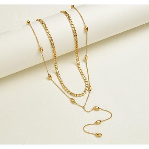 XIYANIKE 316L Stainless Steel 2 Layer Gold Color Beads Necklaces Tassel Chain Choker 2021 New For Women Fashion Party Jewelry