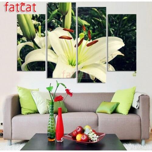 FATCAT 4 Pieces lily flowers Diy Diamond Painting Full Square Round Drill Diamond Embroidery Sale 5D Needlework Decor AE1103