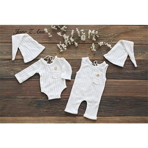 Baby boy white stretch knit romper bodysuit with hat clothes 100 days 1year infant toddler photo newborn photography props