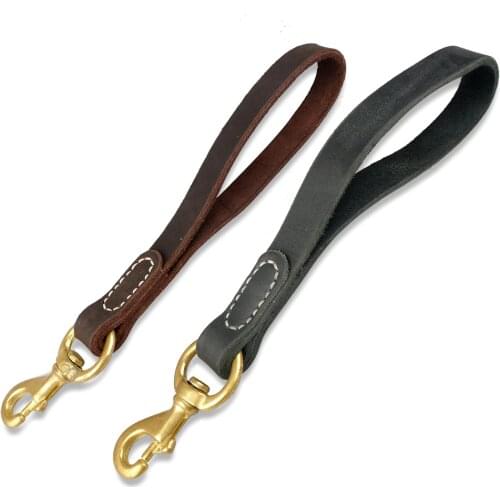 Genuine Leather Dog Pet Short Leash Real Leather Short Dog Traffic Lead Leash for Large Dogs Training and Walking Black Brown
