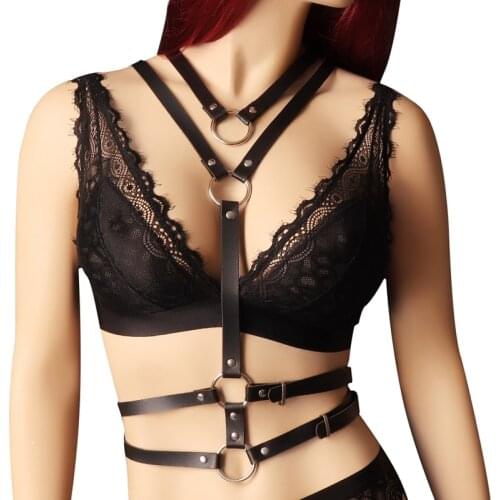 Leather BDSM Bondage Sex Toy Sexy V-neck Underwear Set Body Harness Lingerie Chest Sculpting ​Sword Belt Suspenders Club Rave