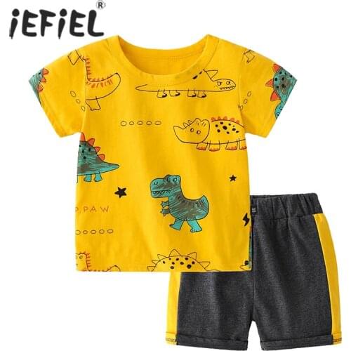 Summer Children Clothing Sets Toddler Boy Cartoon Dinosaur Print T-Shirt Top+Pant 2Pcs Kids Casual Tracksuit Clothes Sport Suits