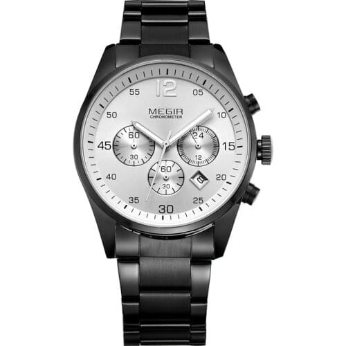 MEGIR Fashion Calendar Leisure Simple Luxury Fake Three Eyes Dial With Sports Waterproof Quartz Steel Band Relogio Masculino