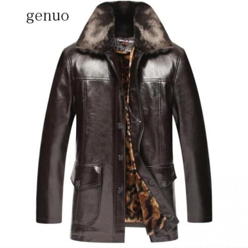 2020 Mens Jacket Winter Plus Velvet Thick Jacket Male Middle-aged Leather Mens Fur Collar Detachable Men Clothing 4XL