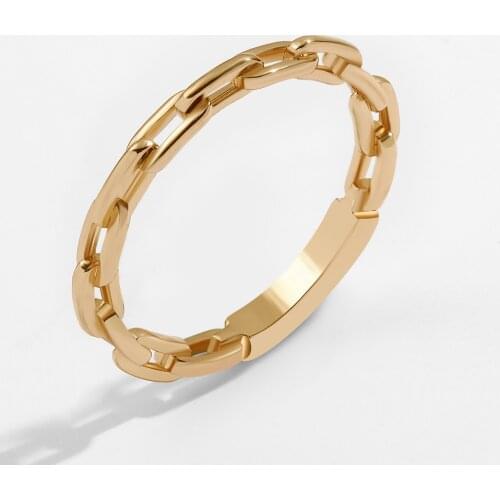 2021 New Fashion Minimalist Link Chain Rings for Women Vintage Gold Color Geometric Chain Link Ring Simple Finger Jewelry