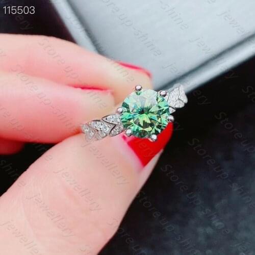 New Green Moissan Diamond Ring 925 Silver Womens Ring Crowned for Love D Color 1 Carat
