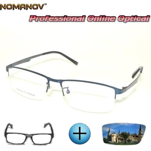 Custom Made Prescription Glasses Optical Photochromic Myopia Reading Glasses Titanium Alloy Simple Blue Glasses Frame Men Lady