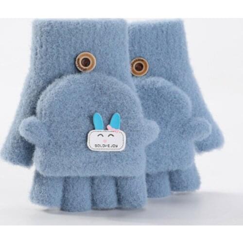 3-6 Years Old Children Winter Warm Cute Cartoon Rabbit Knit Flip Gloves Boy Girls Fur Wool Knit Kids Soft Half-finger gloves H30