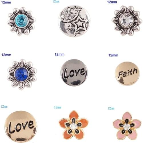 LOVE Flower 12mm Rhinestone Charms Metal snap button DIY jewelry KS2014