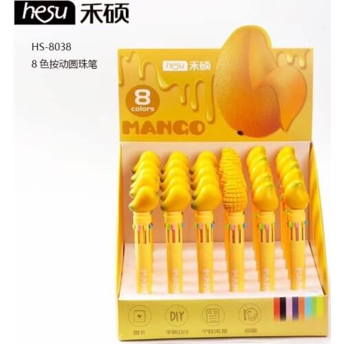 Novelty Kawaii Yellow Mango 8 Colors Mechanical Ballpoint Pens Cute Stationery Pen Office Accessories Art Supplies School