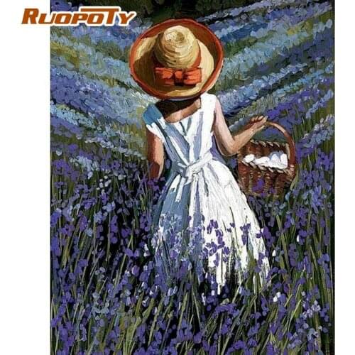 RUOPOTY Framed Oil Painting By Numbers Little Girl In Grass Scenery Picture By Number HandPainted Home Wall Decoration Artcraft