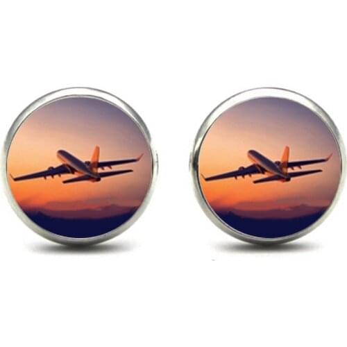 New Pilot Aviation Arrival sky Earring Traveler Gift Airplane Stud Earrings Stewardess Earrings Bronze Round Jewelry
