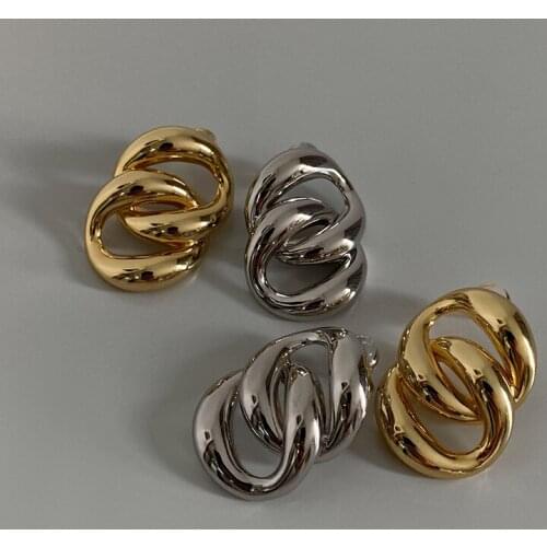 Chain Link Statement Drop Earrings Brass With 18K Gold Women Jewelry Punk Party Gown T Show Runway Korean Japan INS