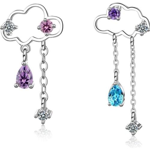 Korean Crystal 925 Sterling Silver Water Drop Tassel Earring For Women Cute Cloud Fashion Earring Aretes De Mujer
