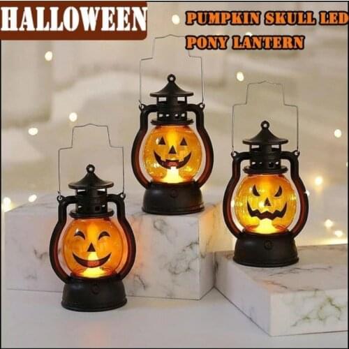 Pumpkin Skull LED Pony Lantern Halloween Decoration Prop Creative Holiday Bar Party Light LED Oil Lamp Prop Holiday Decorations