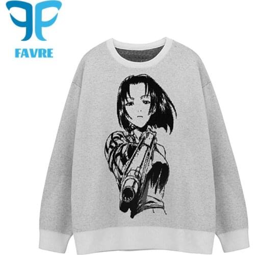 FAVRE Couple Sweaters Pullovers High Street Anime Girl Jacquard Crew Neck Retro Sweater Men Japanese Style Loose Women Jumpers