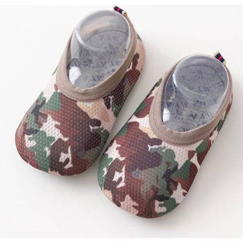TELOTUNY Baby Socks Shoes Toddler Kids Camouflage Print The Floor Socks Shoes Barefoot Aqua Socks Non-Slip Soft Sole Floor Shoes