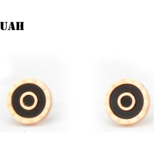 UAH Stainless Steel Rose Gold Small Stud Earrings for Women Jewelry Fashion Roman Numerals Earring Pendientes Jewelry