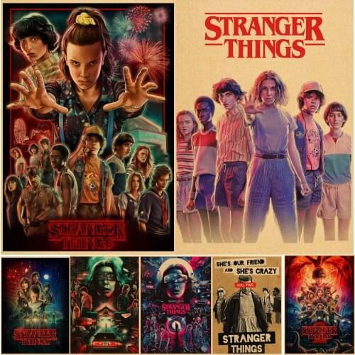Funny Stranger Things Classic Movie Kraft Paper Poster Bar Cafe Living Room Dining Room Wall Decorative Paintings