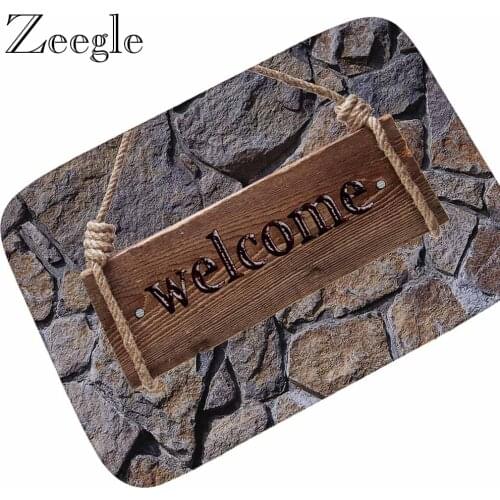 Zeegle 3D Stone Printed Floor Mat Non-slip Floor Mats for Living Rooms Welcome Rug Door Funny Flannel Outdoor Front Doormat