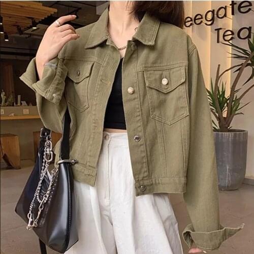 New 2021 Autumn Winter Women Denim Jeans Jacket Pockets Streetwear Short Fashionable Korean Style Oversized Lady Tops Wholesale