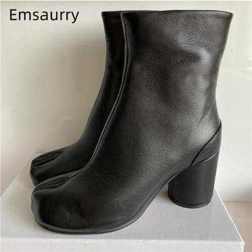 Black White Striped Women Boots Buckle Belt Genuine Leather Split Toe Patchwork Suede Winter Runway Boots Woman