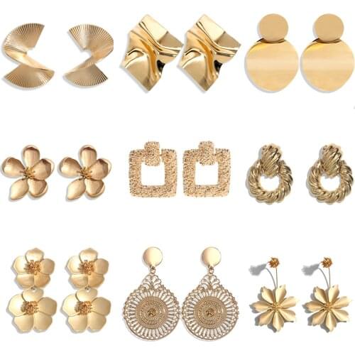Flatfoosie Fashion Statement Earrings For Women Geometric Alloy Gold Color Drop Dangle Earrings Party Female 2019 Jewelry Gifts