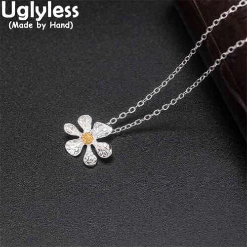 Uglyless Little Flowers Jewelry Sets for Women Popular Daisy Flowers Studs Earrings Necklaces 925 Silver Floral Brincos + Chains
