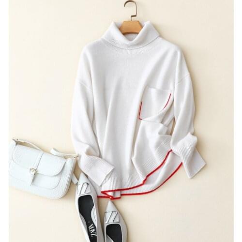 100% cashmere white turtleneck sweaters women fashion winter oversized pullover ladies softness knitwear