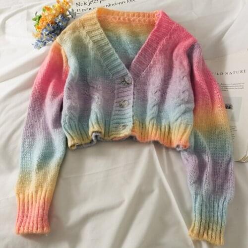 Sweater Cardigan Women Autumn Spring New V Neck Colored 3 Buttons Loose Short Sweater Sweet Long Sleeve Knitting Tops