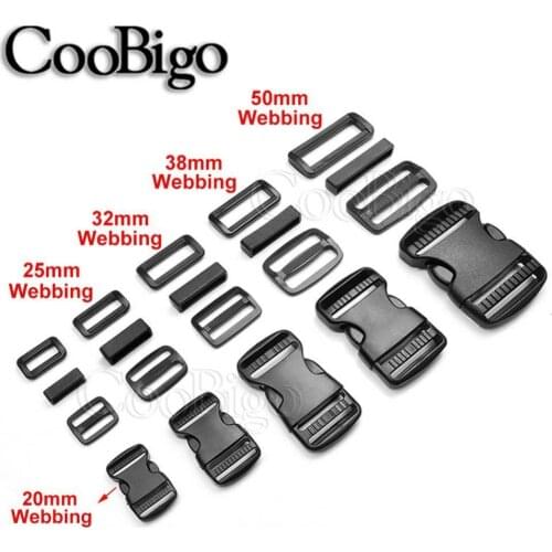 1set 20/25/30/38/50mm Slider Adjustable Rectangle Ring Belt Loop Curved Side Release Buckles For Ribbon Webbing Backpack Sewing