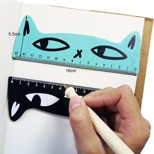 1 Pcs/lot 15cm Cartoon Wooden Cat Heads Straight Rule For School Office Supplies Children Stationery Gift