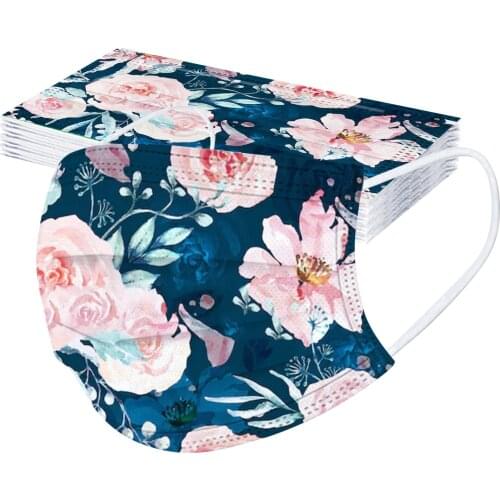 10pcs Floral Disposable Mask Halloween Cosplay Fashion Printed 3-layer Designer Bandana Mascarillas For Face Cosplay Masque