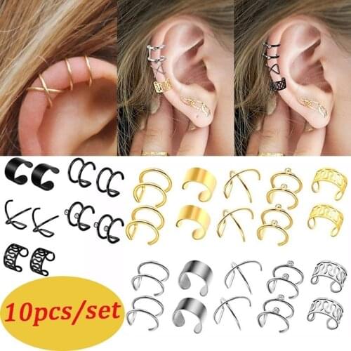 10 Pcs/Set Ear Cuff Helix Cartilage Clip on Cross Earrings Non Piercing Cartilage Earrings for Women Girls Jewelry